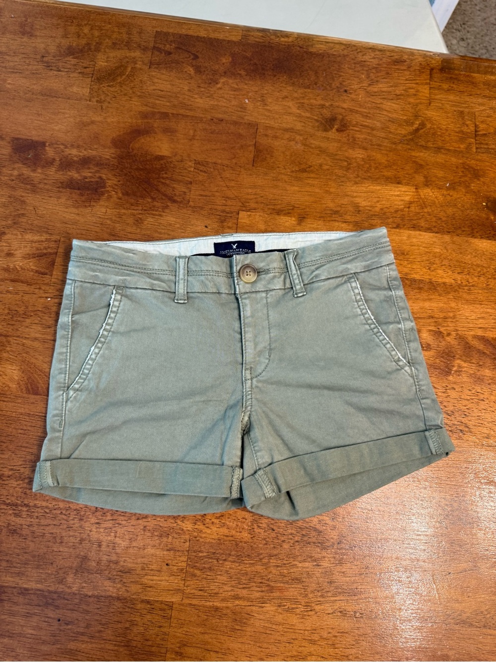 American Eagle Outfitters Women's Midi Stretch Cuffed Chino Shorts Sage Green 0